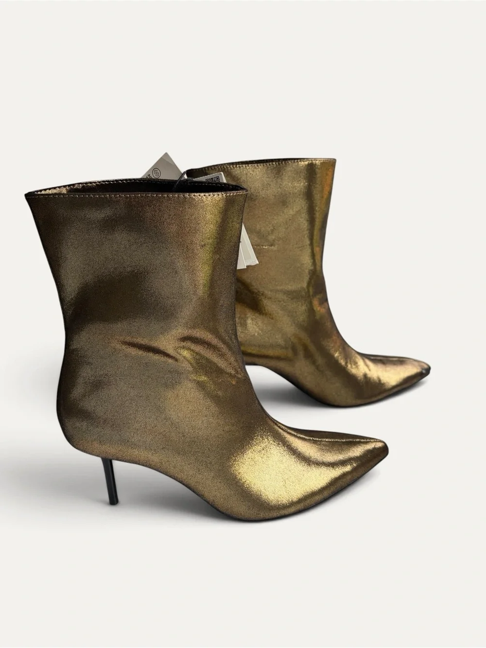 ZARA Metallic Bronze Pointed Ankle Boots Booties
